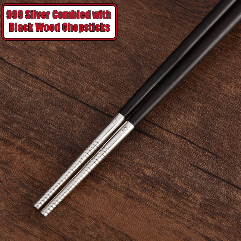 Одна пара оригинальные Нескользящие деревянные палочки для еды из серебра 999