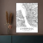 Черно-белая карта города, Великобритания, Ливерпуль, городская карта, плакат, HD печать, настенное искусство, холст, скандинавский ландшафт, живопись для домашнего декора