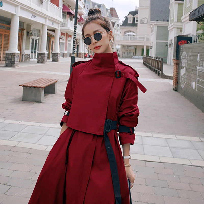 

Windbreaker Female British High-End Atmosphere Superior Quality 2021 Spring Autumn Loose Casual Over Knee Trench Women Coat A56