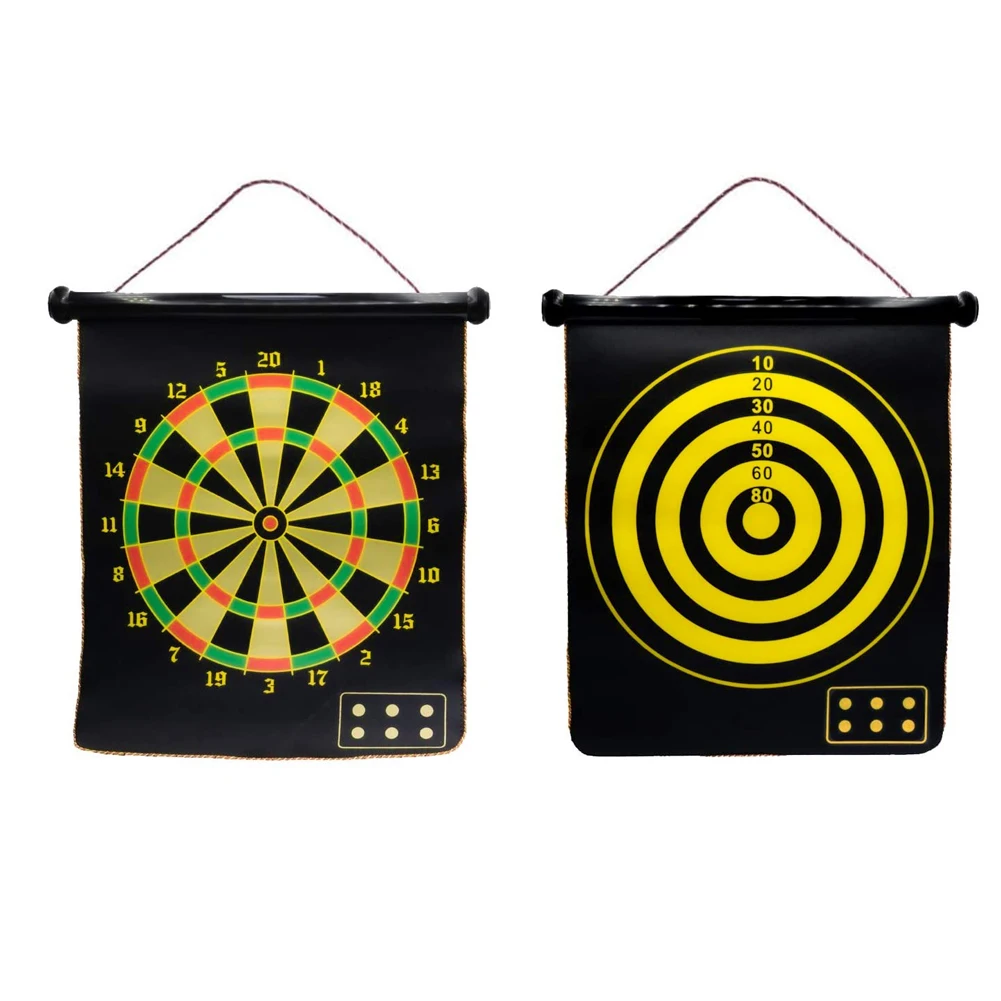 

Magnetic Dart Board with 6 Darts Double Sided Indoor Outdoor Dart Games 22 Inches Black for Kids Family Game