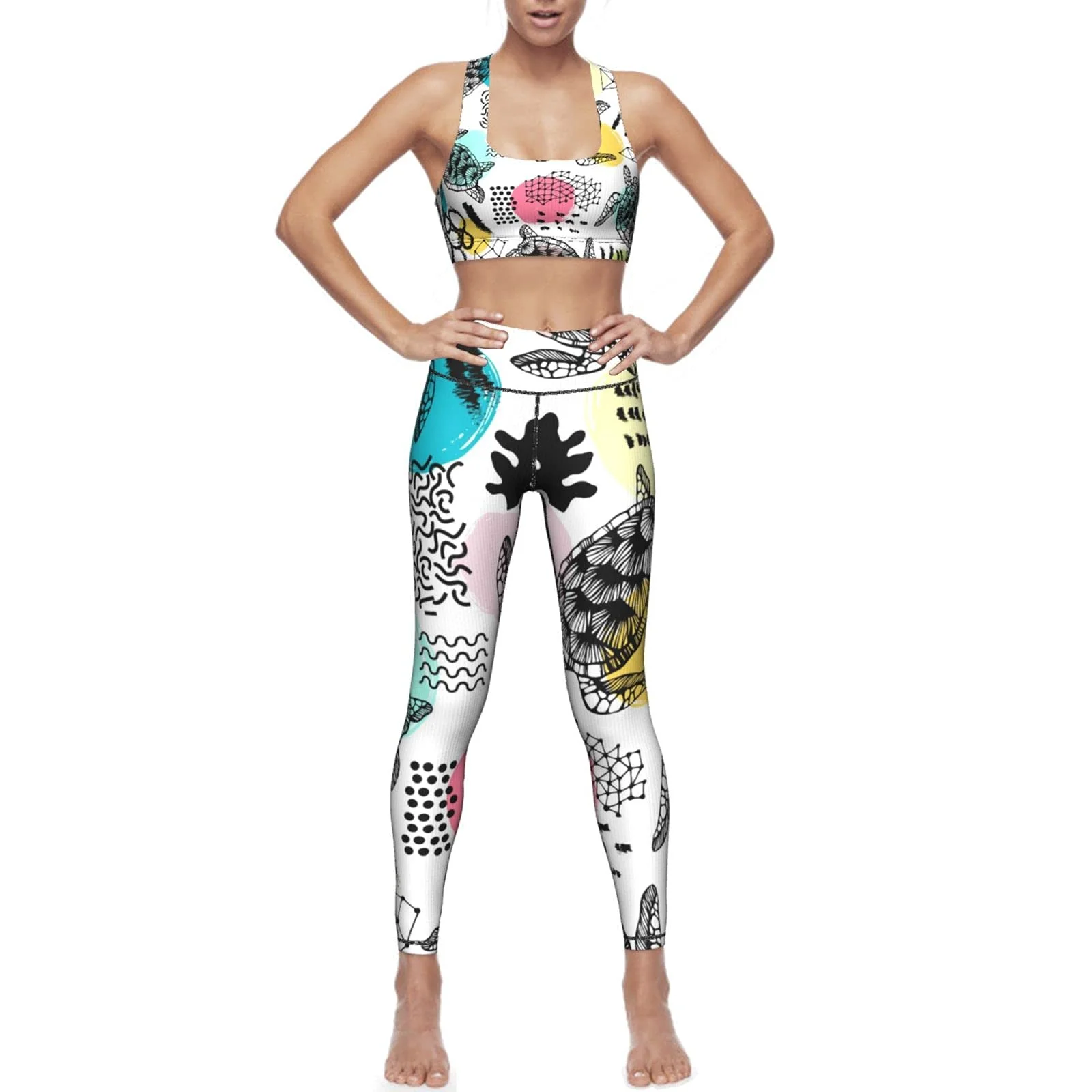 

Women's Watercolor Turtle White Women's Women's Yoga Set 2-piece Sportswear with Chest Pads s-xxl