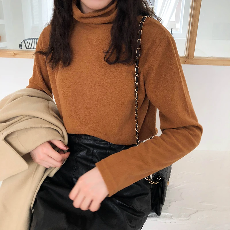 

Half-high collar slim fit t-shirt top new women's autumn and winter long sleeve inner wear sanding thick bottoming shirt
