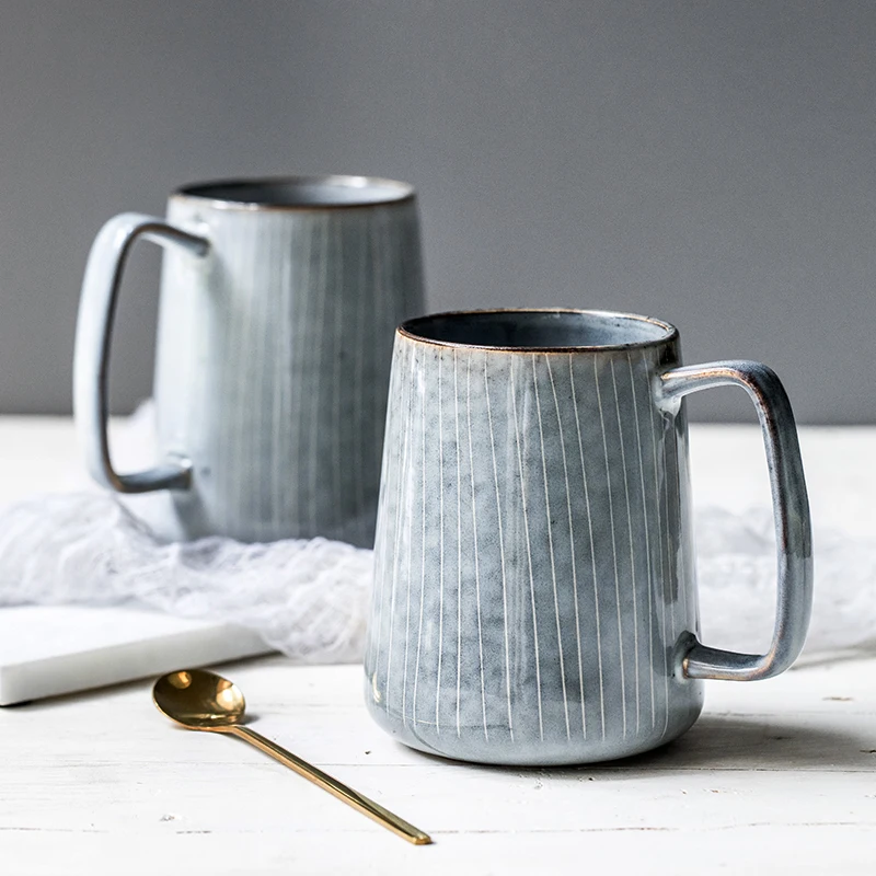 

Креативные керамические кружки в японском стиле, большая емкость, для дома, простота, полосатая винтажная кружка, персонализированная кофе...