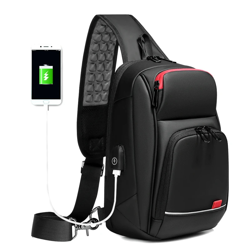 

Men 9.7" iPad Cross body Shoulder Bag Sling Bag Short Trip Messenger Bags Water Repellent USB Charging Sports Chest Packs