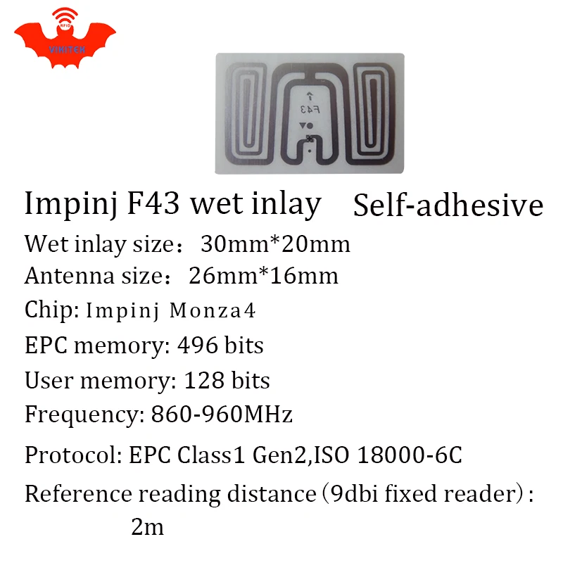 

RFID tag UHF sticker Impinj F43 EPC 6C wet inlay 915mhz868mhz860-960MHZ Higgs3 500pcs free shipping adhesive passive RFID label