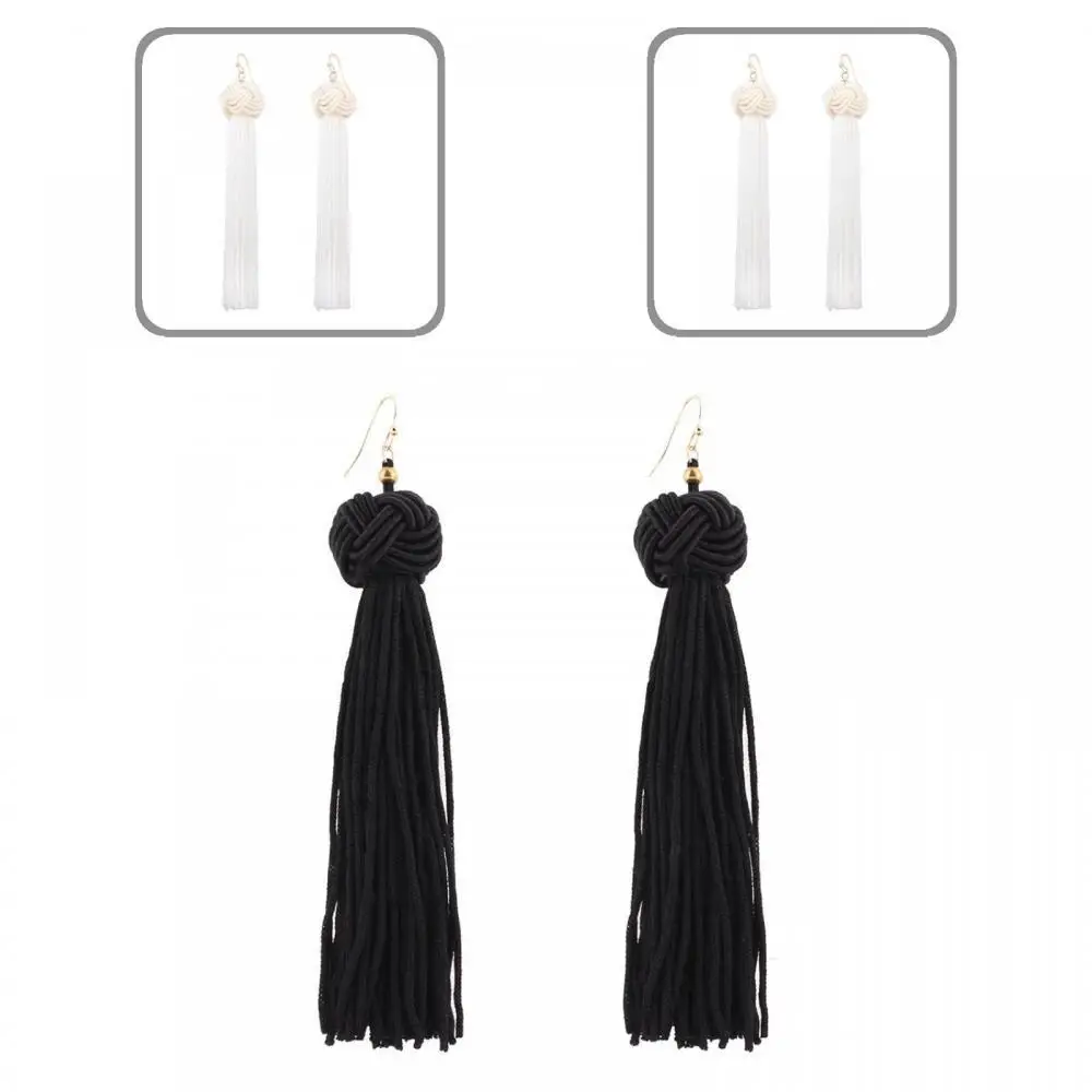 

Bohemian Women Woven Knot Long Tassel Dangle Hook Earrings Statement Jewelry