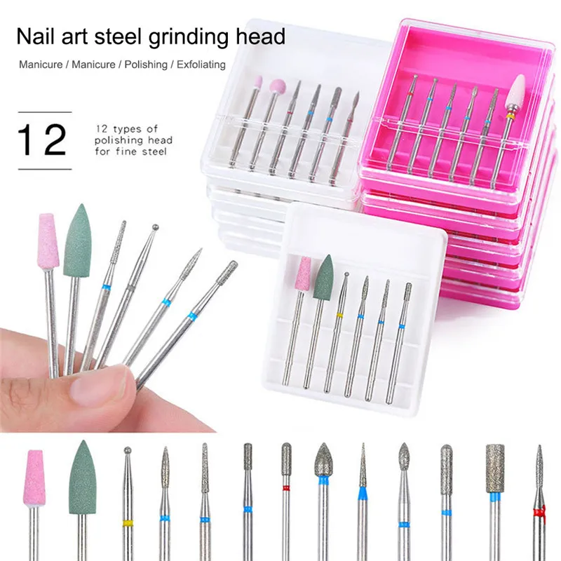 6pcs/set Diamond Nail Drill Bit Milling Cutter Electric Nail Rotary Files Burr Manicure Machine Accessory Cuticle Clean Tools