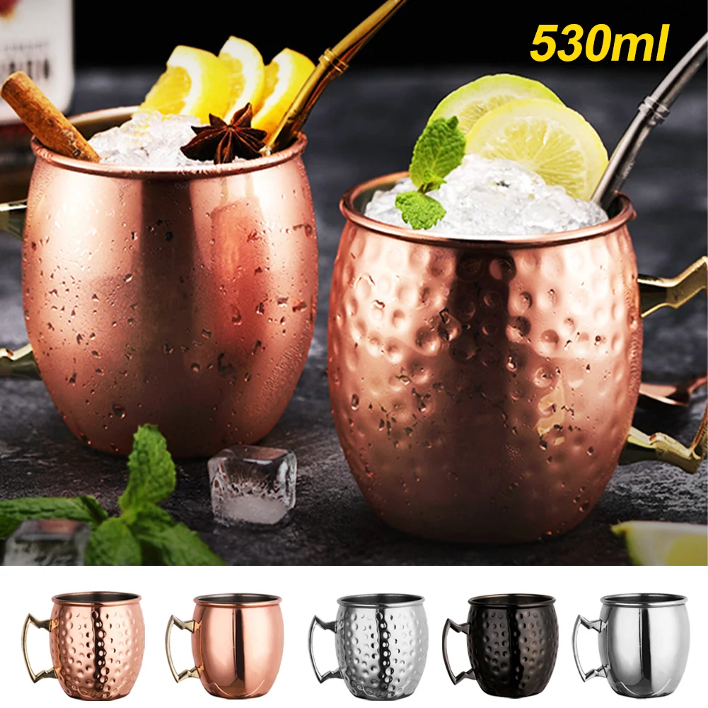 

530ml Moscow Mule Mug Stainless Steel Hammered Copper Plated Wine Coffee Bear Copper Cup for Home Bar Store