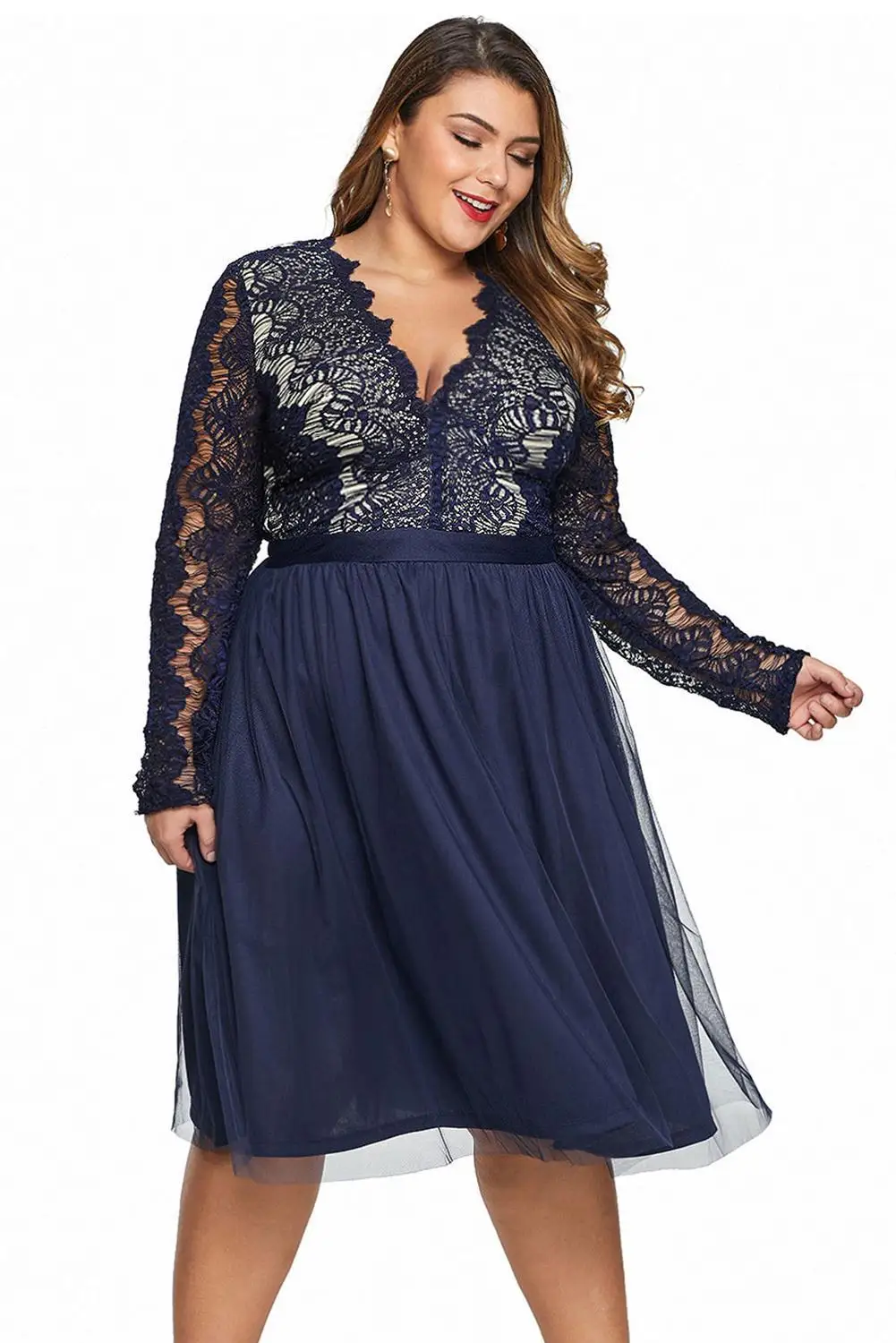 Черное/синее кружевное Тюлевое платье с зубчатым вырезом размера плюс 5XL 4XL 3XL до
