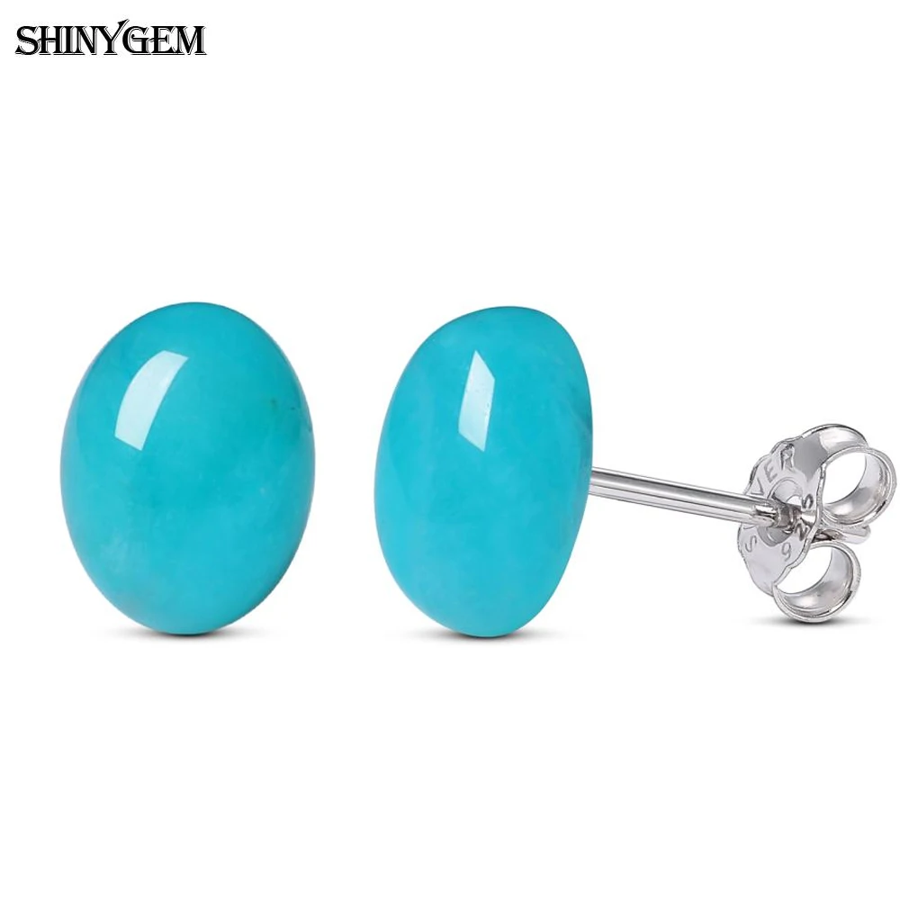 Модные элегантные серьги гвоздики ShinyGem 7 9 мм бледно голубые Овальные амазонита