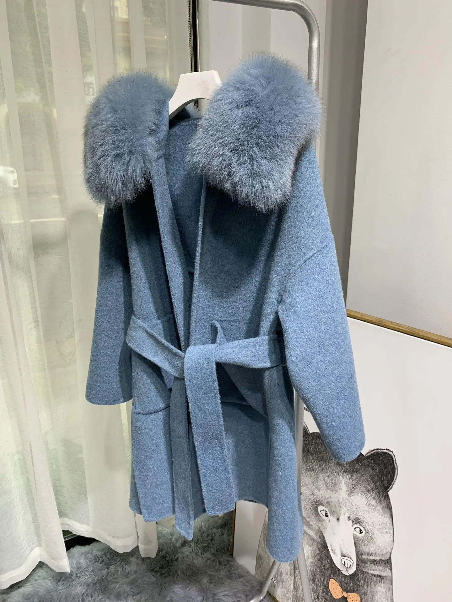 Корейское длинное кашемировое пальто с настоящим бренд Fox Fur Trim Hoodie теплое плотное пальто с большими карманами женская верхняя одежда зимнее пальто