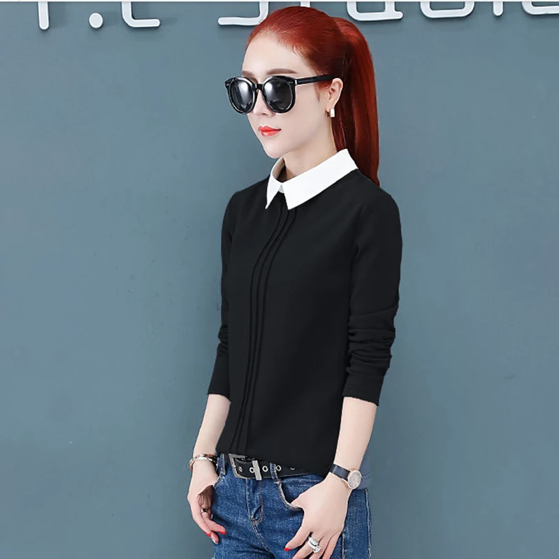

Fashion Women's Spring Autumn Blouses Casual Solid Long Sleeve Peter Pan Collar Women's Shirts Elegant Women Blusas Tops DF3424