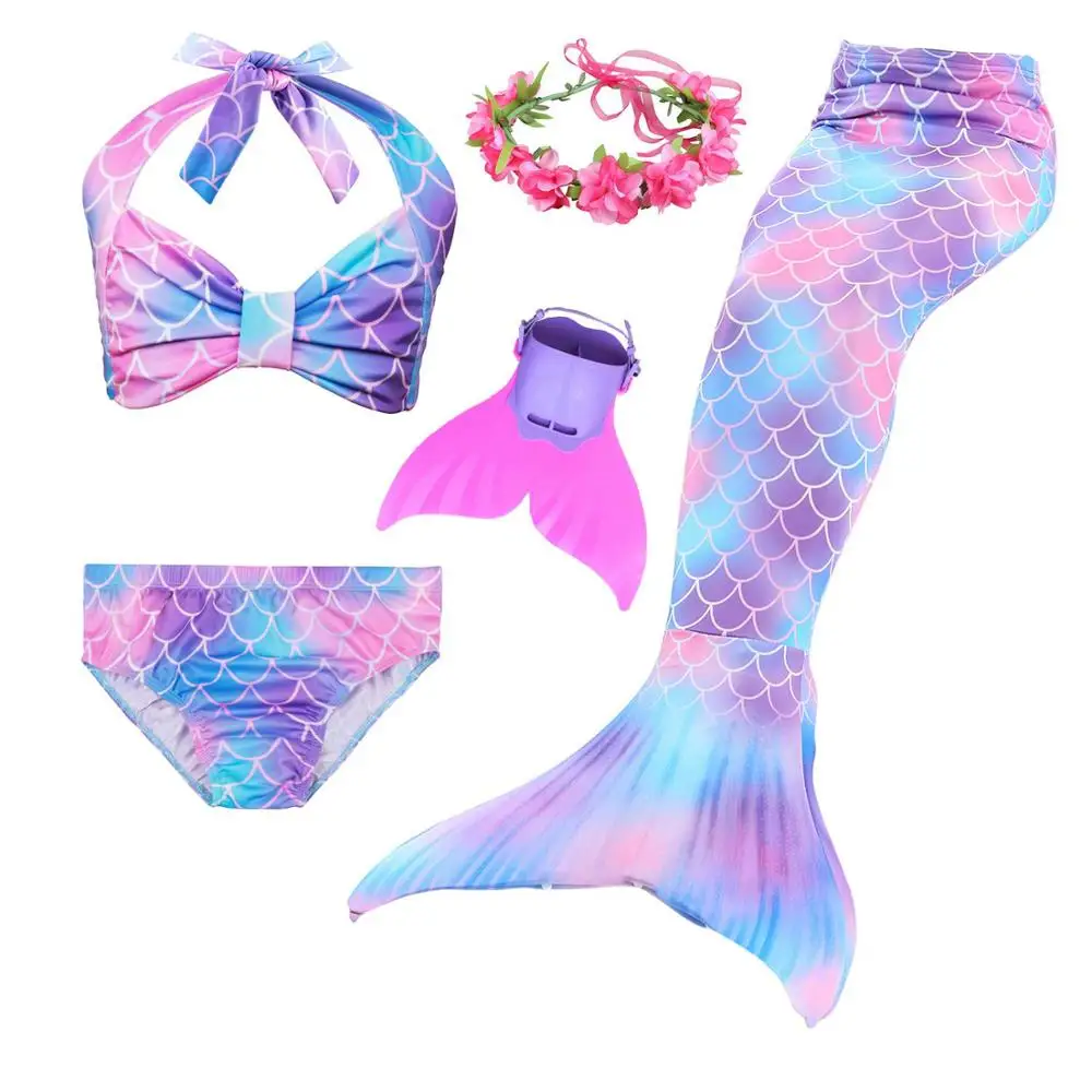 style7-5pcs Детский купальный костюм русалки для девочек, Костюм Русалки для костюмированной вечеринки, купальный костюм русалки, комплект бикини для детей - Цвет: style7-5pcs