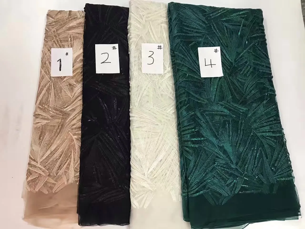 

New Arrival Tulle Beautiful French Lace Sequins Lace Fabric Sequins Attractive Bright African Lace Fabric J10802