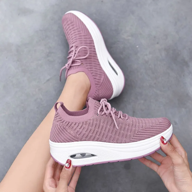 

Fashion Breathable Air Mesh Women Shoes Wedges Heel Shoes Ladies Knitting Sock Sneakers Women Platform Casual Shoes A1-39