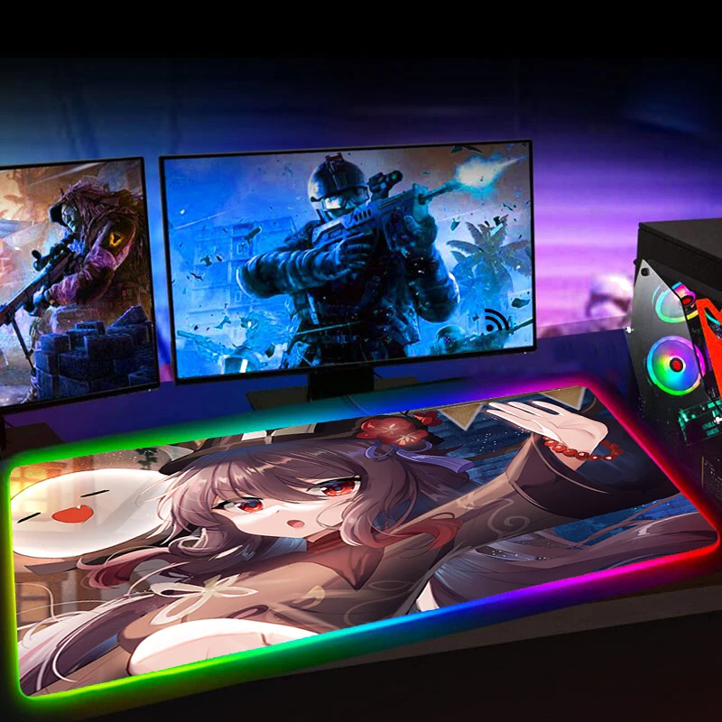 Rgb Hu Tao Genshin ударопрочный коврик для мыши 900x400 мм компьютерные игровые аксессуары L
