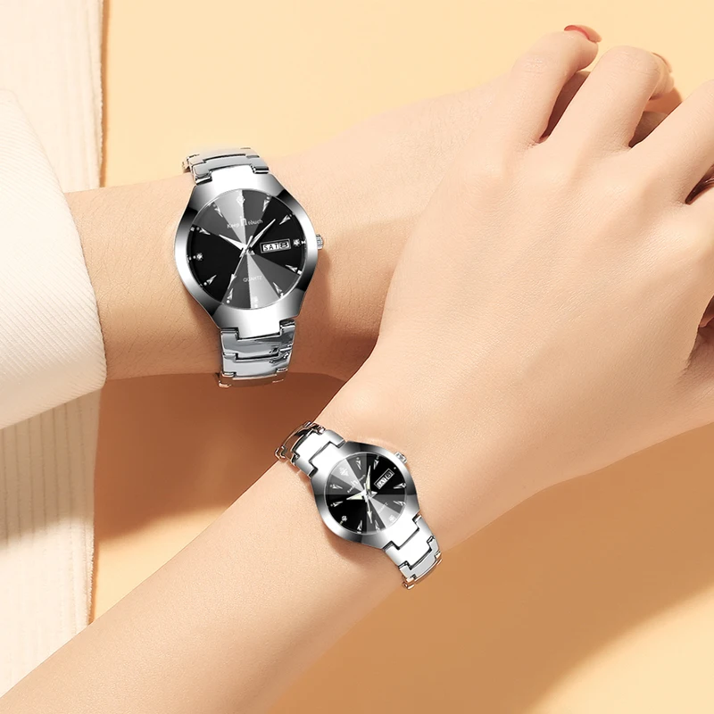 Часы наручные парные роскошные золотистые водонепроницаемые кварцевые из