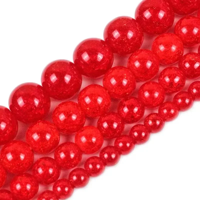 

Natural Stone Red Color Snow Cracked Crystal Round Loose Spacer Beads 15" 4 6 8 10 12MM Pick Size For Jewelry Making DIY