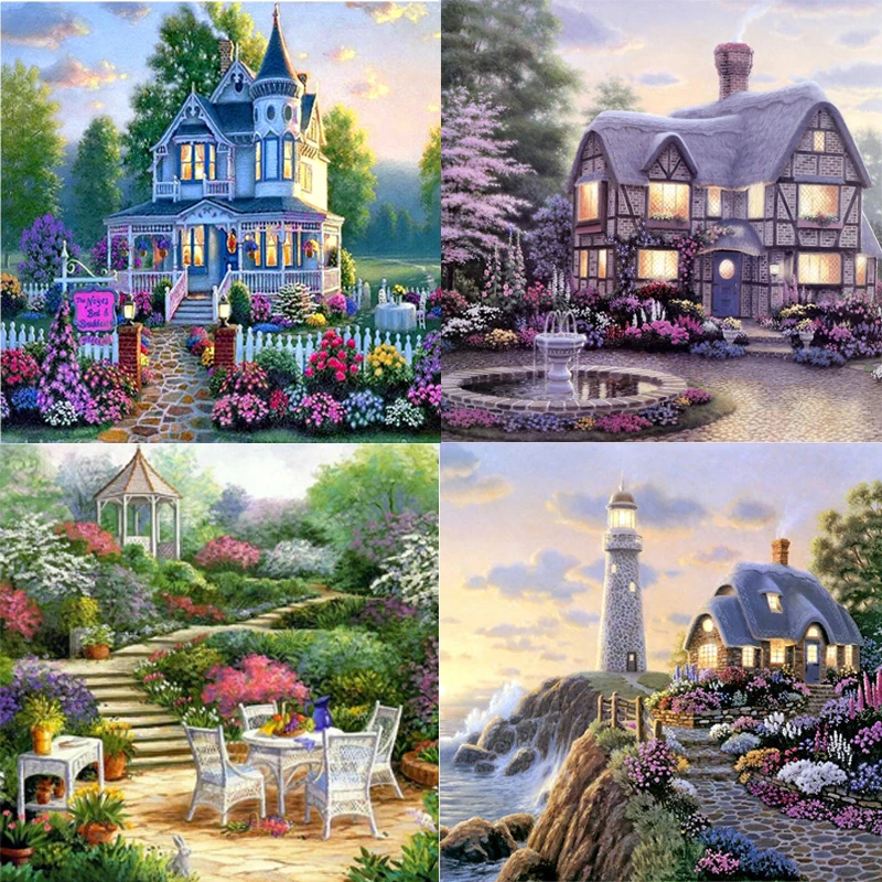 5D DIY Diamond painting Full Round Diamond mosaic flower Full Square Diamond painting Cross stitch tree Diamond embroidery villa