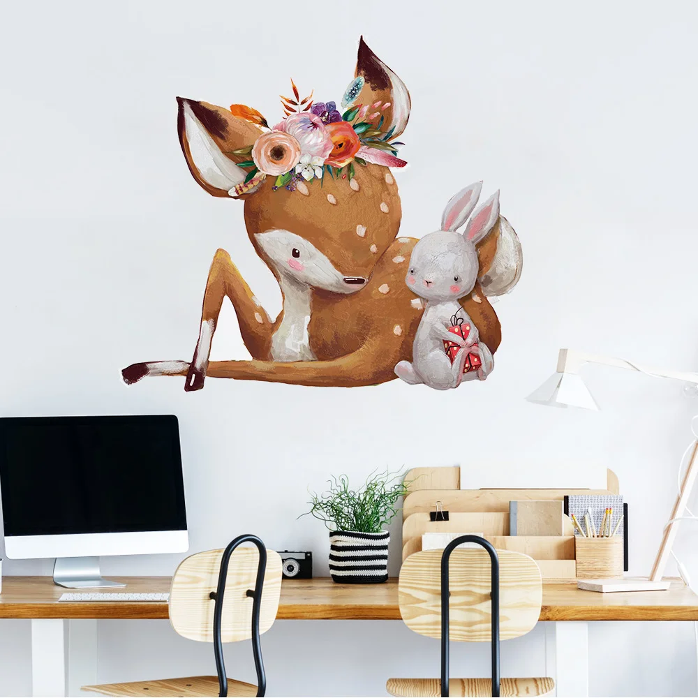 Настенный декор наклейки для украшения комнаты года олененок QT1970 | Дом и сад