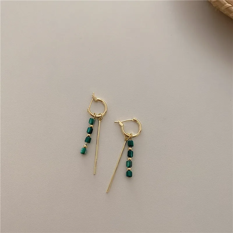 Vintage Green Bead Dangle Earrings Korean Gold Color Huggie For Women Jewelry Ladies Pendientes mujer moda 2020 | Украшения и