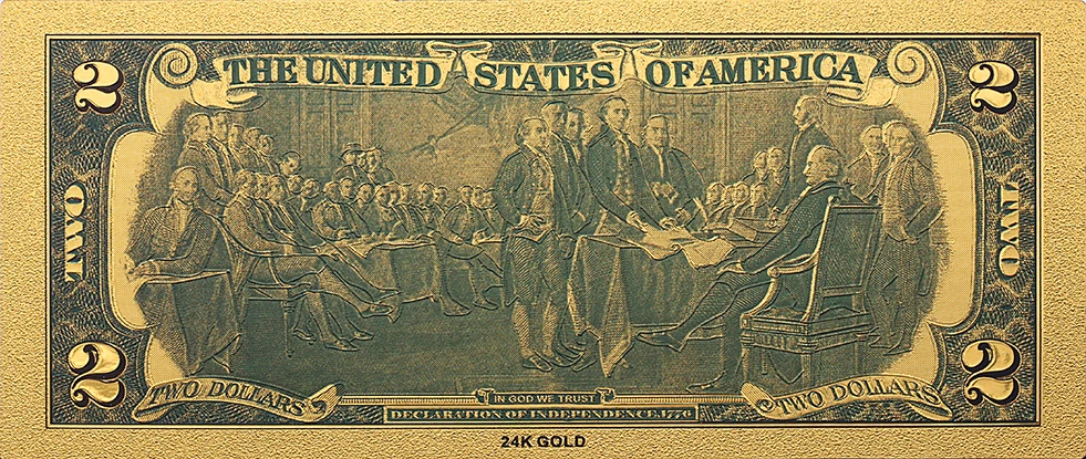 2 шт. купюры в виде двух американских долларов 24 К позолоченные с пластиковой