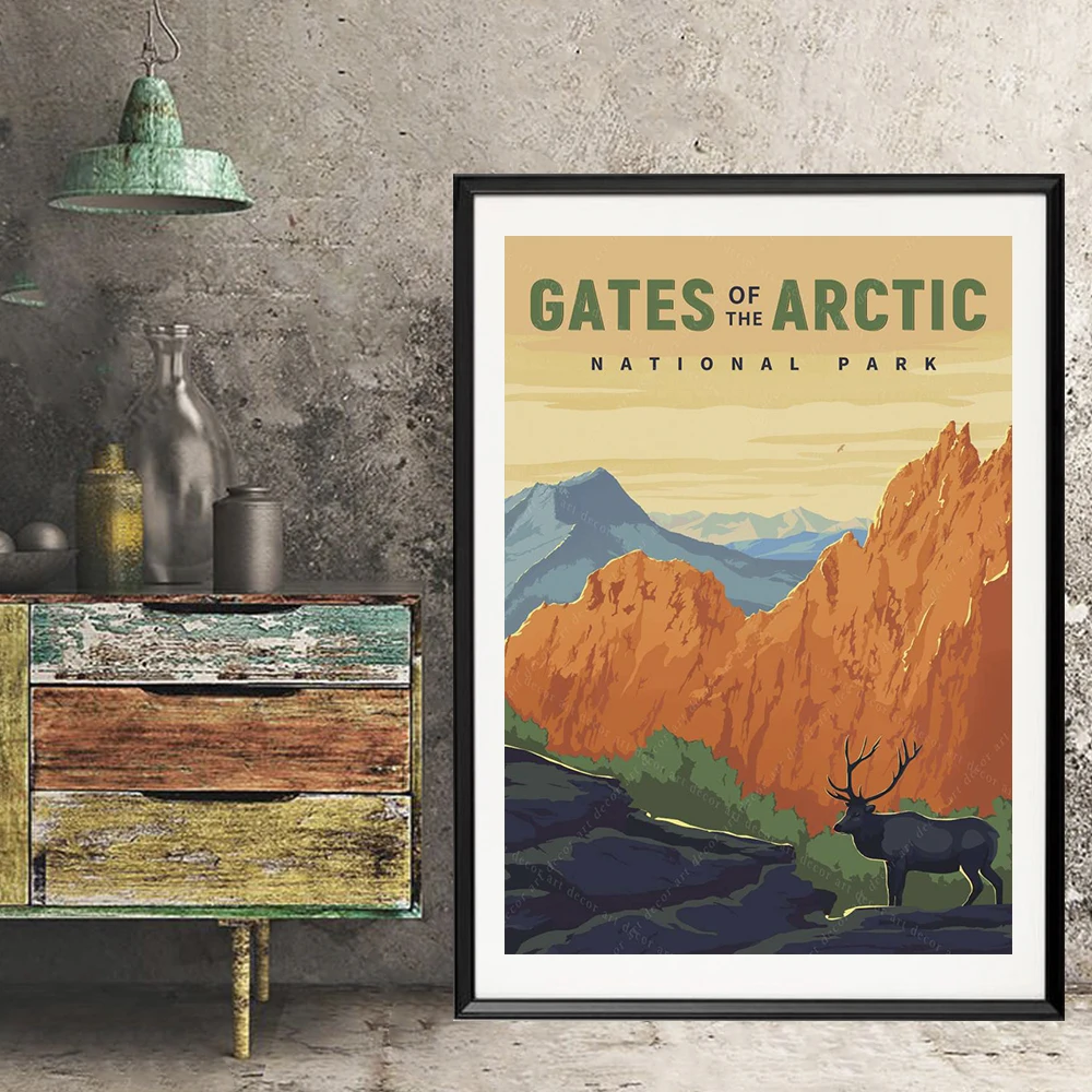 

America Gates of the Arctic National Park Vintage Travel Poster Canvas Painting Kraft Posters Coated Wallsticker Home Decor Gift
