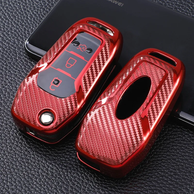 Чехол для автомобильного ключа из углеродного волокна и ТПУ защитный чехол FORD