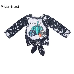 Вечерние костюмы на Хэллоуин; Осенний Топ для маленьких девочек; Футболка с длинными рукавами для малышей; Блузка с принтом черепа; Милая модная одежда для маленьких девочек