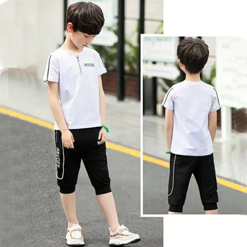2021 Summer Baby Boys Clothes Suit Cotton T-shirt + Breeches Pant 2PCS Set Kids Clothing Sport for 3 4 5 6 7 8 9 10 11 12 Years