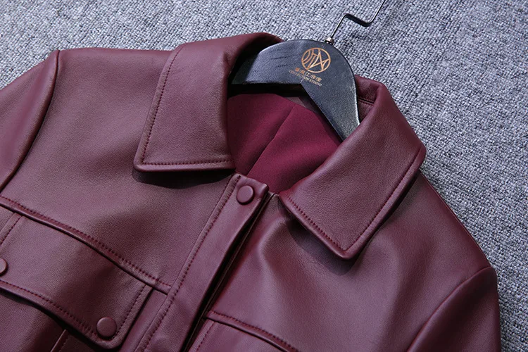 Spring Autumn France Style Women's High Quality Sheepskin Belt Trench Coat Genuine Leather Overcoat F052