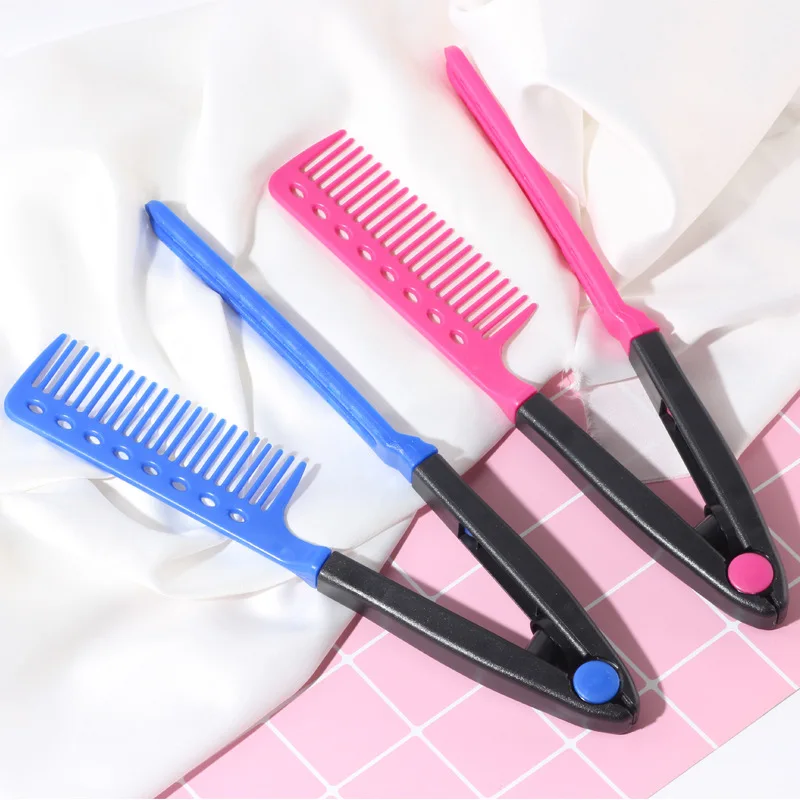 

V Type Folding Hair Straightener Comb DIY Salon Hairdressing Brush Styling Tool Accessories Hot Comb Hair Brush 4 Colors