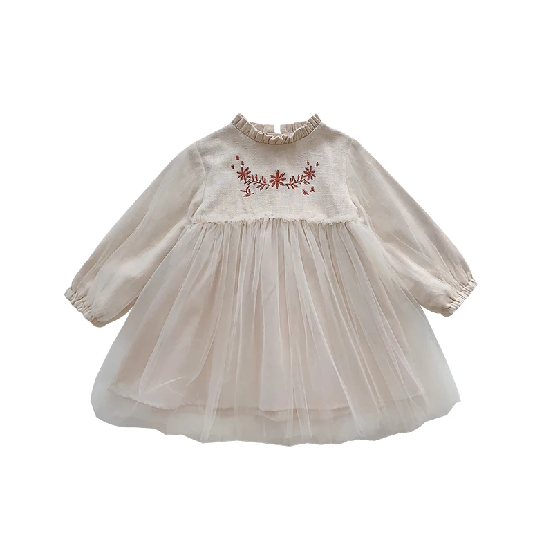 Винтажные Детские платья с цветочной вышивкой и длинными рукавами для девочек