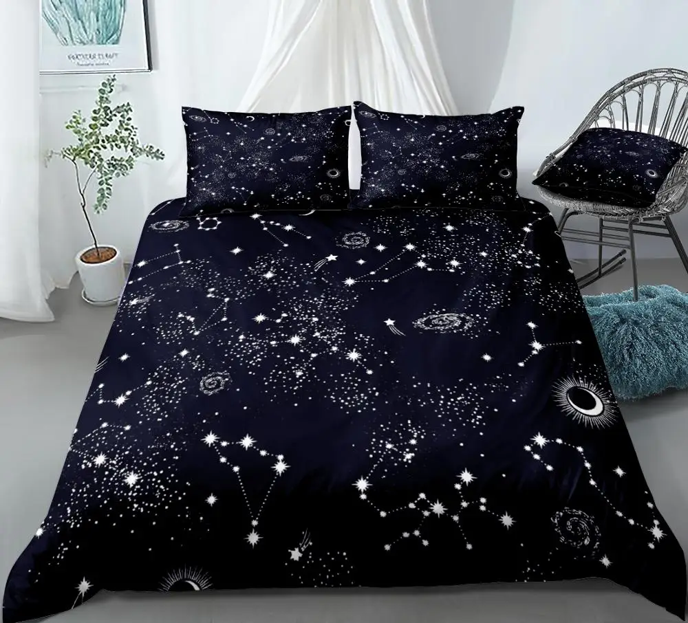 

Stars Bedding Set Night Sky Bed Linen Kid Girl Boy Duvet Cover Set Dark Blue Home Textiles Galaxy Bedclothes Men Women Bed Set