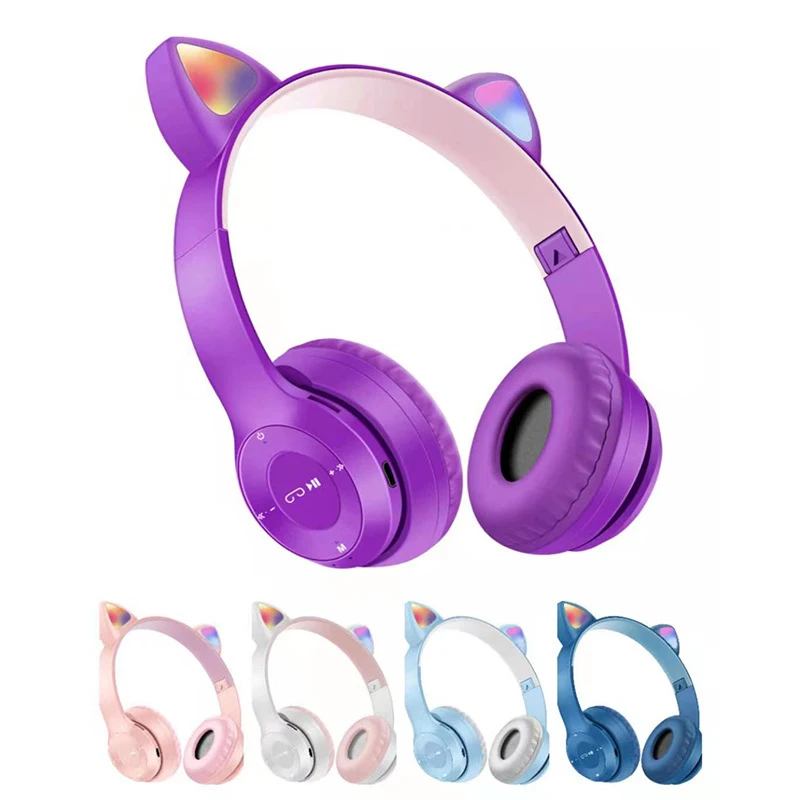 

Cute Cat Ear Bluetooth-compatible Headset Foldable Stereo Headphone Gaming Earphones With Microphone For PC Smartphone