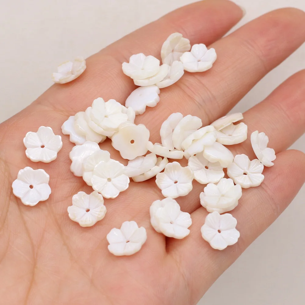 

10pcs New Fashion Natural Freshwater Flower Shape White Shell Beads for Charm Necklace Bracelet Jewelry Making Size 10x10mm