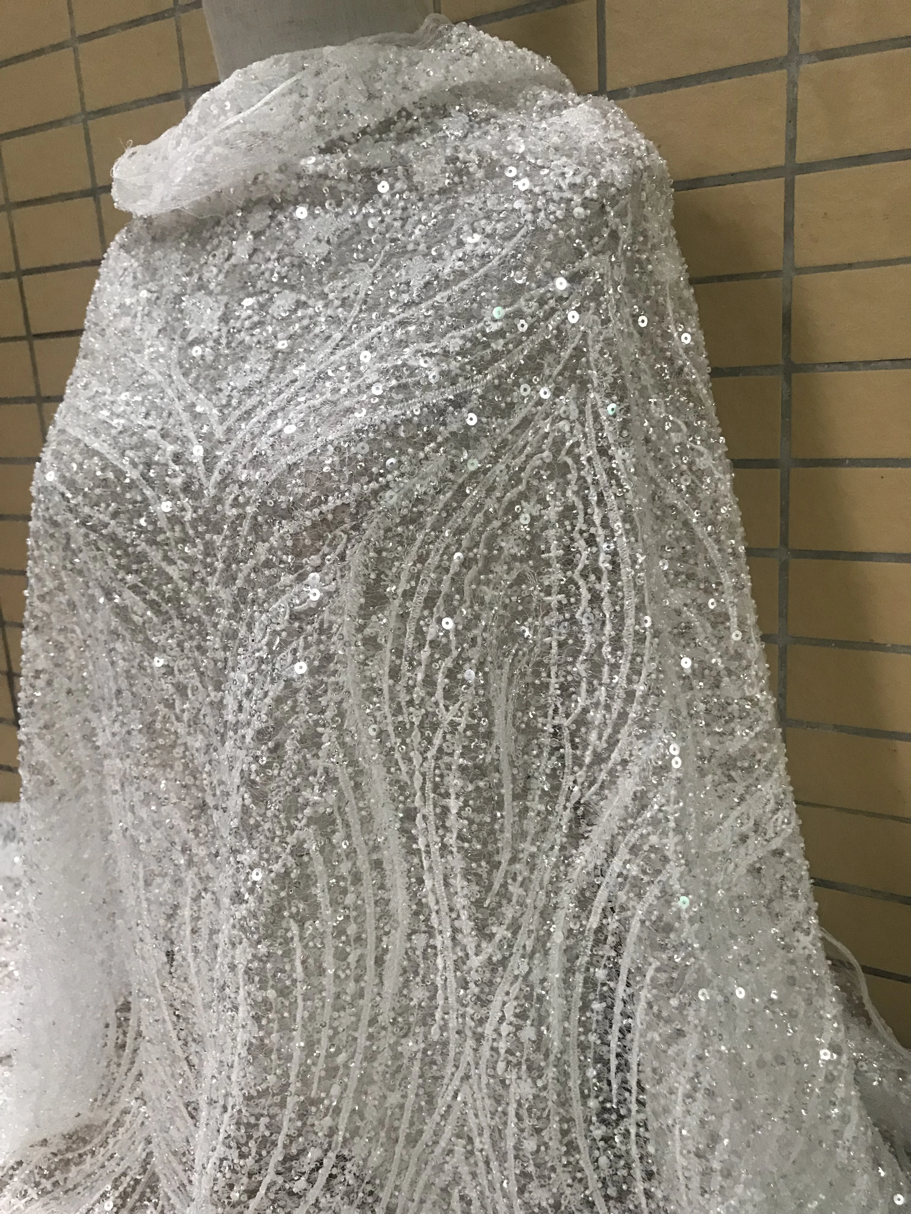 Оптовая и розничная продажа свадебные кружевные блестки ткань S-6293 блестящая