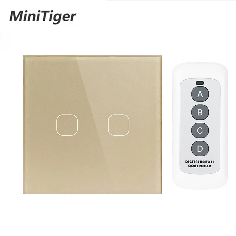 2 Gang Gold-B Minitiger стандарт ЕС/Великобритания 1 банда 1 способ RF433 пульт дистанционного управления настенный сенсорный выключатель, умный дом беспроводной пульт дистанционного управления светильник - Цвет: 2 Gang Gold-B
