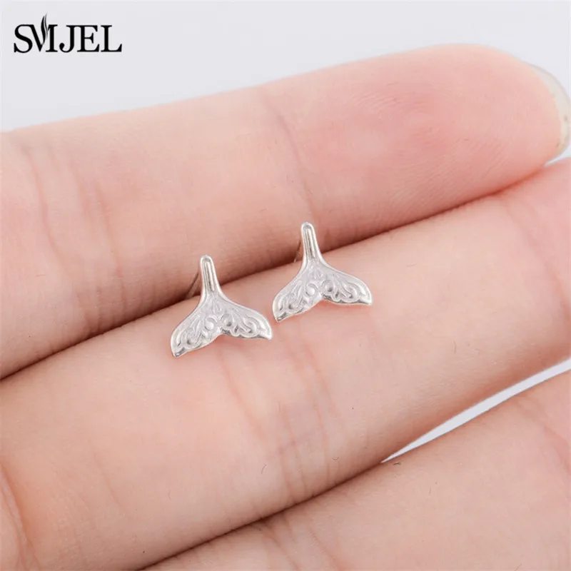 whale tail SMJEL Новое поступление богемные маленькие крошечные серьги-гвоздики с перьями для женщин очаровательный лист серьги oorbellen Brincos свадебные подарки - Окраска металла: whale tail