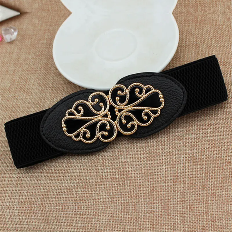 4 см широкий эластичный пояс для женщин Модный золотой цветочный металлический
