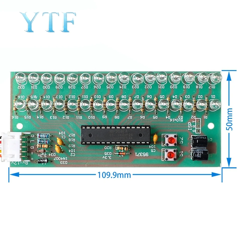 

Blue light LED display dynamic spectrum musical sound volume level indicator lamp 16 displays binaural
