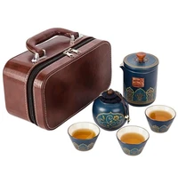 portable travel kungfu ceramic porcelain tea set all in one gift bag for outdoor picnic business hotel