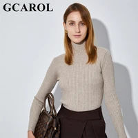gcarol women winter stand up collar striped sweater slim stretch minimalist jumper warm basic knitted pullover rib knitwear