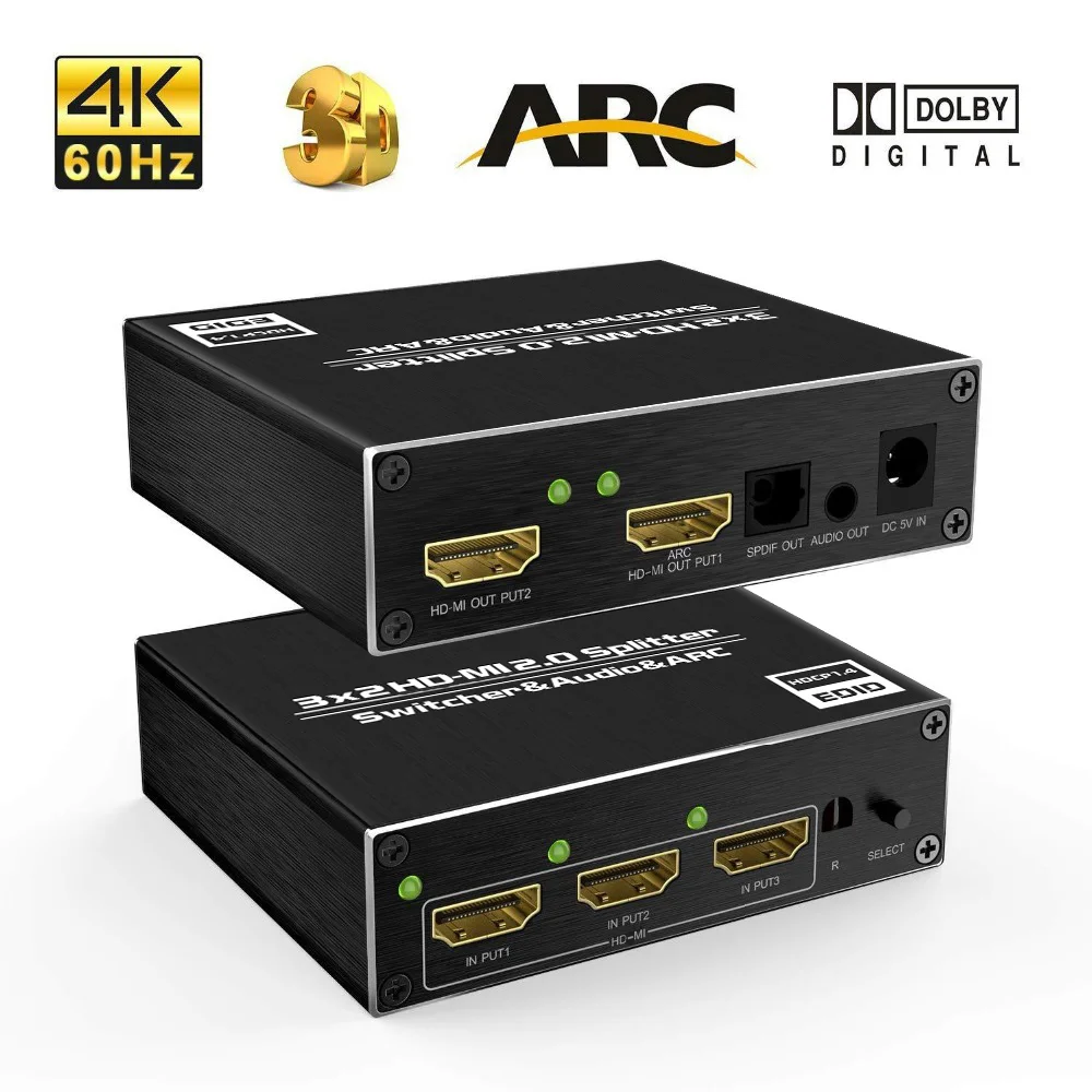 Разветвитель KuWFi 4K HD MI 60 Гц матричный коммутатор Ultra 3X2 переключатель R/L + ARC 3 порта