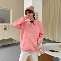 winter and spring soft harajuku chic letter couples hoodies plus velvet warm jumper with hat basic style women hooded sweatshirt