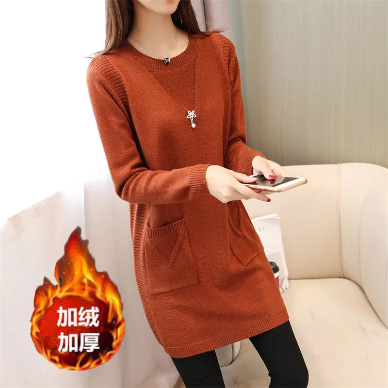 Свободные свитера для женщин 2019 осень зима теплый джемпер пуловер плюс бархат