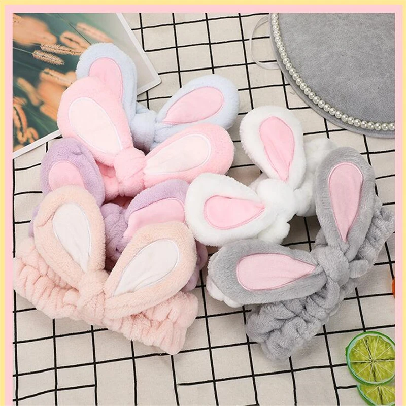 

Women Girls Cute Coral Fleece Cat Ears Elastic Headbands Soft Comfortable Wash Face Bath Hairbands Photo Prop Hair Accessories