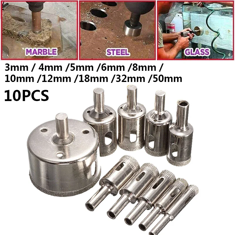 

Набор сверл с алмазным покрытием, набор из 10 насадок для сверления мрамора, стекла, керамики, плитки, гранита