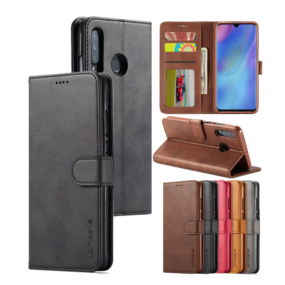 

Leather Flip Case on For Huawei P40 Lite P30 P20 Pro Mate 20 30 Phone Coque Wallet Solid Color Classic Full Protection Cover