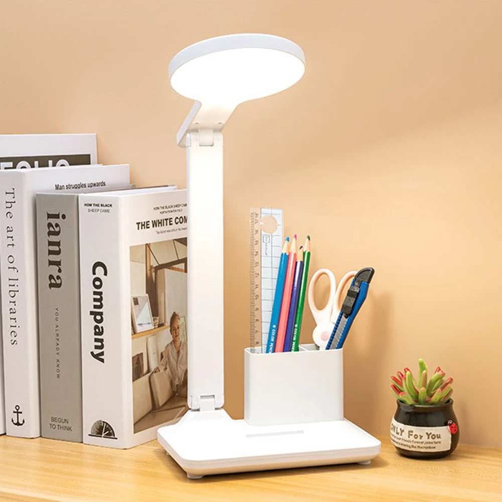 

LED Desk Lamp With Penholder Eye Protection Reading Stepless Dimming Table Lamp For Study Children Rechargeable Bedside Lighting